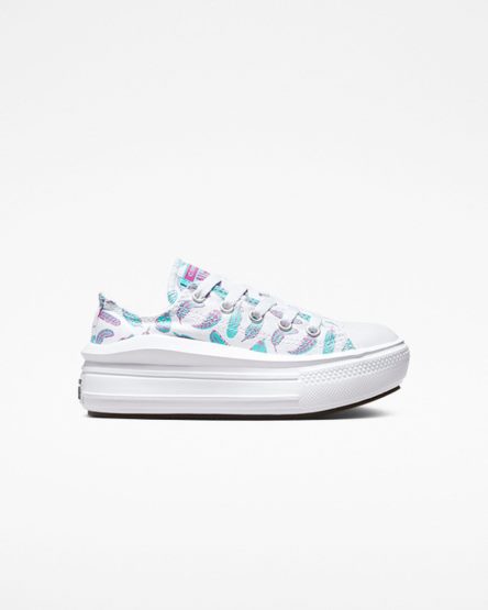 Girls' Converse Chuck Taylor All Star Move Feathers Low Top Platform Shoes White / Light Turquoise | AU E50C3V